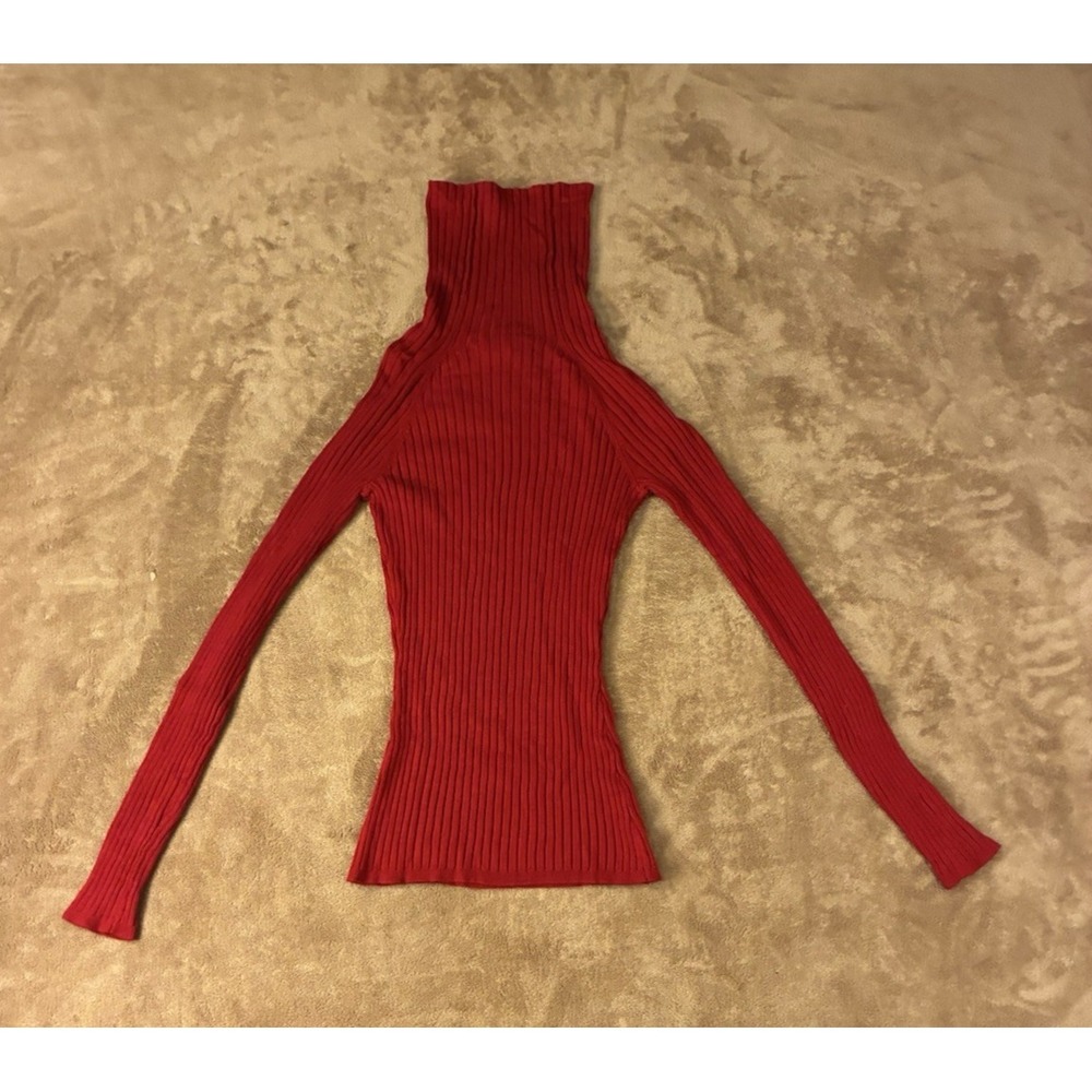 VTG INC Womens Small Cherry Red Ribbed Turtleneck Sweater Office Siren Y2K Cozy